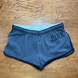Victoria’s Secret PINK Fleece Dolphin Lounge Shorts Gray Drawstring Varsity Logo